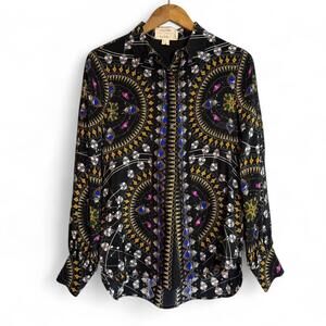 Pristine Nicole Miller Artelier Black Jeweled Print 100% Silk Blouse, Size S